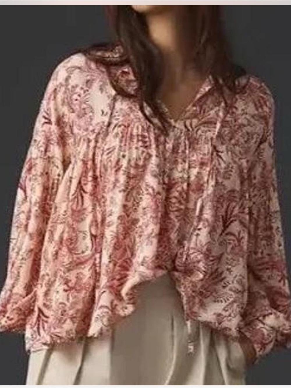 Anthropology  Boho Floral Peasant Blouse - white French and red size Xl